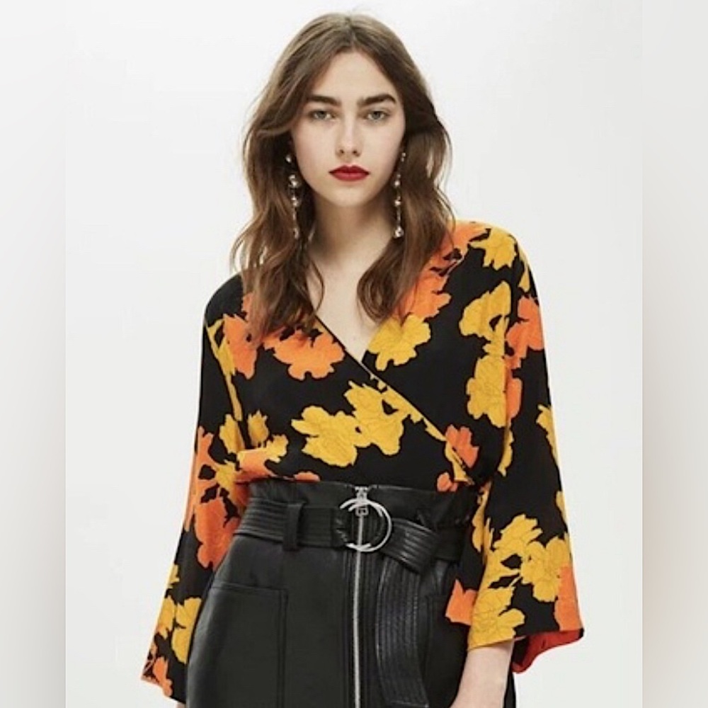 Topshop Floral Wrap Blouse